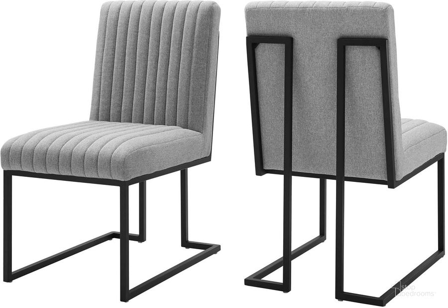 The appearance of Indulge Channel Tufted Fabric Dining Chairs - Set of 2 In Light Gray designed by Modway in the modern / contemporary interior design. This light gray piece of furniture  was selected by 1StopBedrooms from Indulge Collection to add a touch of cosiness and style into your home. Sku: EEI-5740-LGR. Material: Polyester. Product Type: Dining Chair. Image1