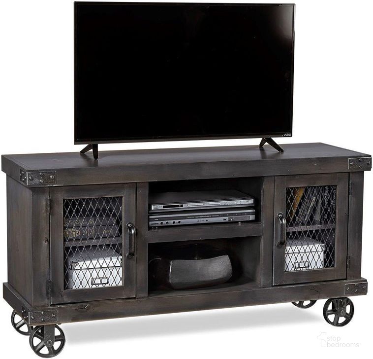 The appearance of Industrial 55 Inch Console In Black designed by Aspenhome in the industrial interior design. This black piece of furniture  was selected by 1StopBedrooms from Industrial Collection to add a touch of cosiness and style into your home. Sku: DN1055-GHT. Material: Wood. Product Type: TV Console.