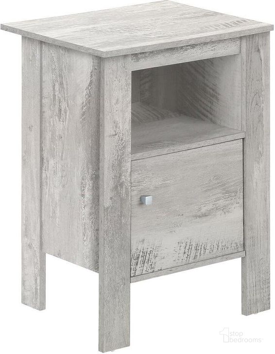 The appearance of Industrial Grey Night Stand With Storage designed by Monarch Specialties in the modern / contemporary interior design. This grey piece of furniture  was selected by 1StopBedrooms from  to add a touch of cosiness and style into your home. Sku: I 2142. Product Type: Nightstand. Material: Laminate. Image1