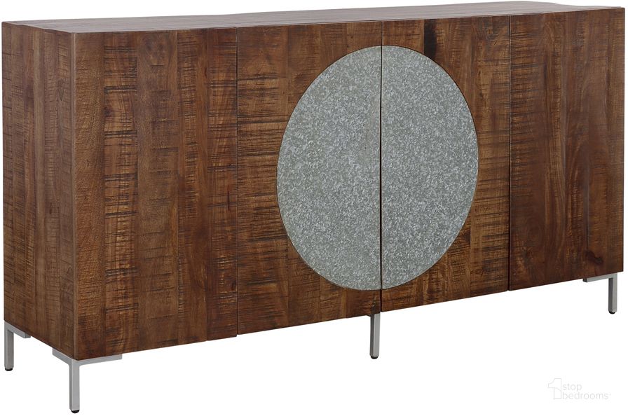 The appearance of Industrial Style Solid Wood Four Door Credenza With Metal Details designed by Coast to Coast in the industrial interior design. This brown piece of furniture  was selected by 1StopBedrooms from  to add a touch of cosiness and style into your home. Sku: 92502. Material: Wood. Product Type: Credenza. Image1