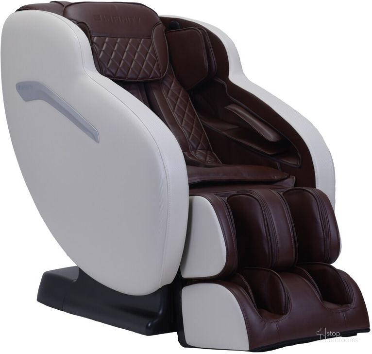 The appearance of Infinity Aura Cream/Brown Zero Gravity Massage Chair designed by Infinity in the  interior design. This brown and cream piece of furniture  was selected by 1StopBedrooms from Aura Collection to add a touch of cosiness and style into your home. Sku: 18230134. Material: Upholstered. Product Type: Massage Chair. Image1