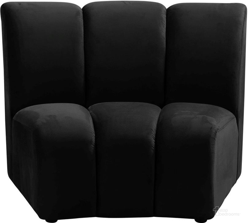 The appearance of Infinity Black Velvet Modular Chair designed by Meridian in the modern / contemporary interior design. This black velvet piece of furniture  was selected by 1StopBedrooms from Infinity Collection to add a touch of cosiness and style into your home. Sku: 638Black-C. Product Type: Living Room Chair. Material: Velvet. Image1
