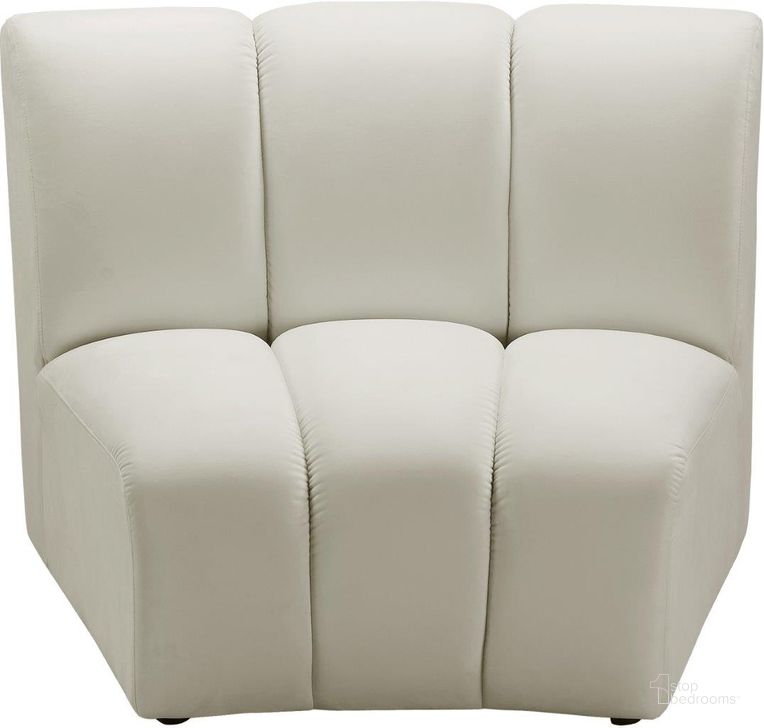 The appearance of Infinity Cream Velvet Modular Chair designed by Meridian in the modern / contemporary interior design. This cream velvet piece of furniture  was selected by 1StopBedrooms from Infinity Collection to add a touch of cosiness and style into your home. Sku: 638Cream-C. Product Type: Living Room Chair. Material: Velvet. Image1