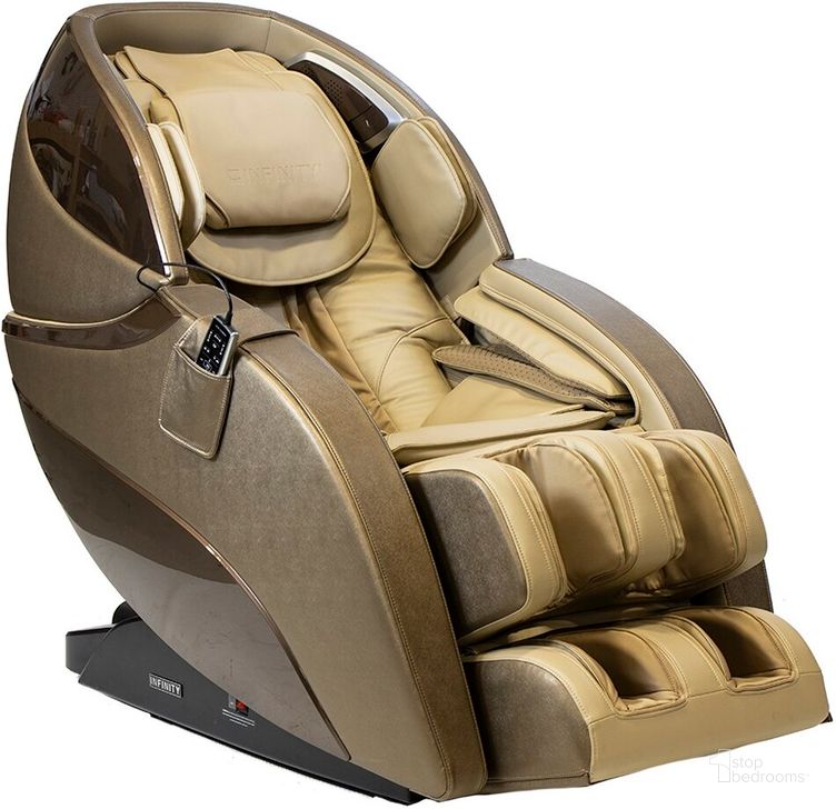 The appearance of Infinity Genesis Max Brown/Tan Zero Gravity Massage Chair designed by Infinity in the  interior design. This brown piece of furniture  was selected by 1StopBedrooms from Genesis Collection to add a touch of cosiness and style into your home. Sku: 18710243. Material: Upholstered. Product Type: Massage Chair. Image1