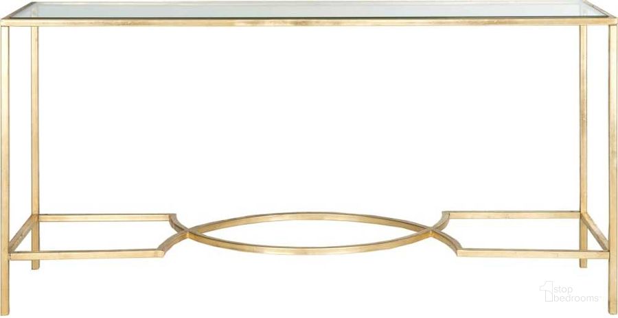 The appearance of Inga Gold and Tempered Glass Top Console designed by Safavieh in the modern / contemporary interior design. This gold piece of furniture  was selected by 1StopBedrooms from Inga Collection to add a touch of cosiness and style into your home. Sku: FOX2542A. Product Type: Console. Material: Iron. Image1