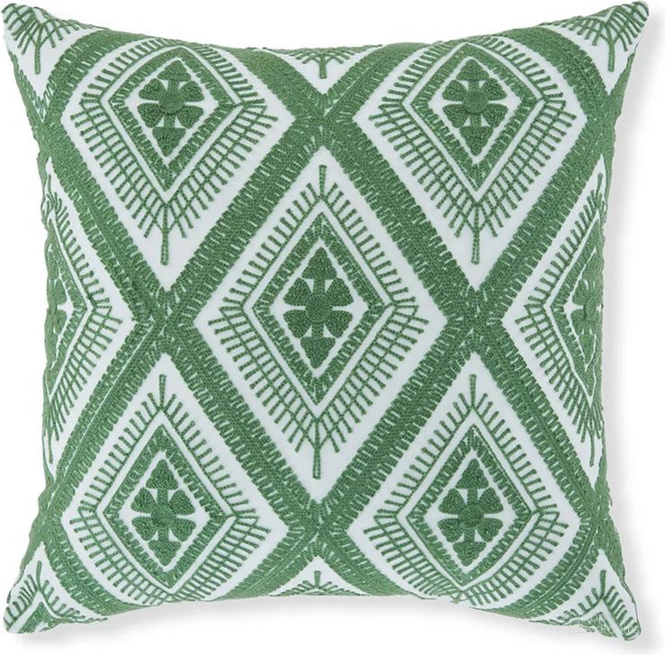 The appearance of Ingleboro Green and White Pillow Set of 4 designed by Artisan Elegance in the modern / contemporary interior design. This green and white piece of furniture  was selected by 1StopBedrooms from Ingleboro Collection to add a touch of cosiness and style into your home. Sku: A1001028. Material: Fabric. Product Type: Pillow. Image1