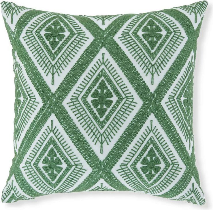 The appearance of Ingleboro Green and White Pillow designed by Artisan Elegance in the modern / contemporary interior design. This green and white piece of furniture  was selected by 1StopBedrooms from Ingleboro Collection to add a touch of cosiness and style into your home. Sku: A1001028P. Product Type: Pillow. Image1