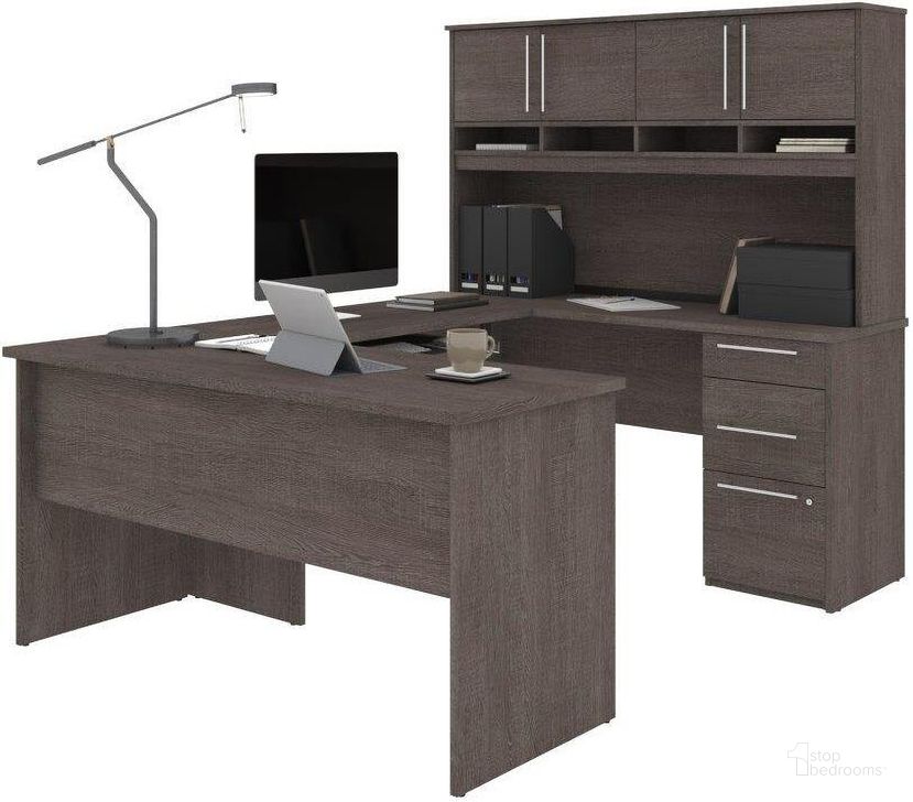 The appearance of Innova Plus U-Shape Desk with Hutch - Bark Gray designed by Bestar in the traditional interior design. This bark gray piece of furniture  was selected by 1StopBedrooms from Innova Plus Collection to add a touch of cosiness and style into your home. Sku: 92854-000047. Material: Wood. Product Type: Desk & Hutch. Image1