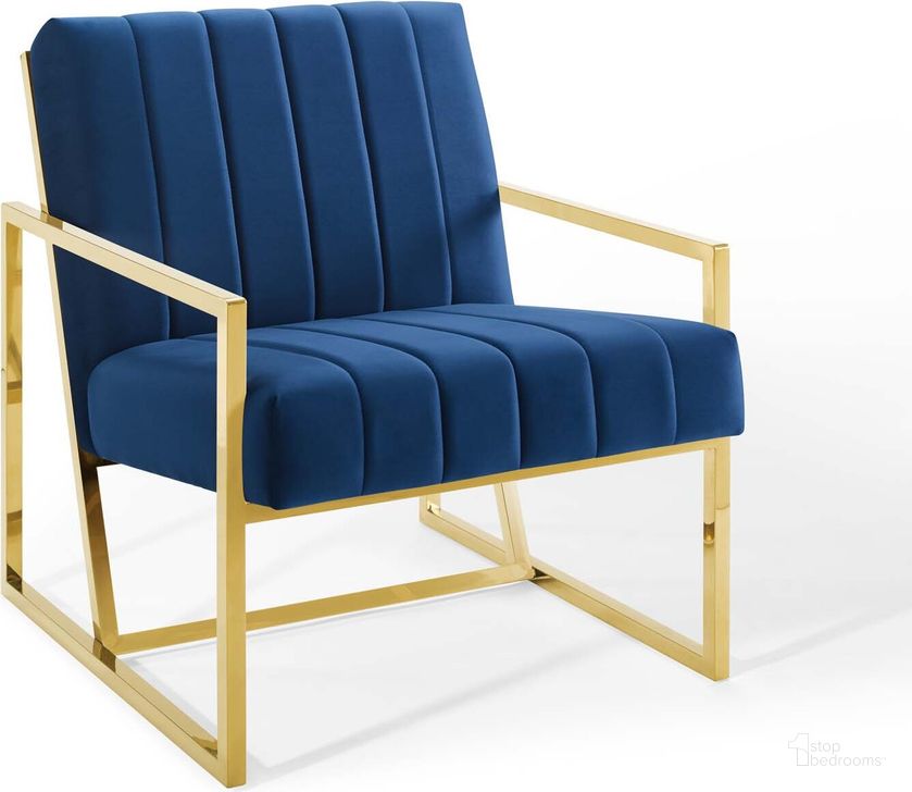 The appearance of Inspire Channel Tufted Performance Velvet Armchair EEI-3914-NAV designed by Modway in the modern / contemporary interior design. This navy piece of furniture  was selected by 1StopBedrooms from Inspire Collection to add a touch of cosiness and style into your home. Sku: EEI-3914-NAV. Material: Polyester. Product Type: Arm Chair. Image1