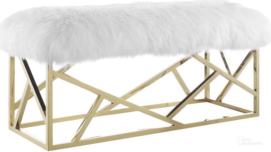 The appearance of Intersperse Sheepskin Bench In Gold White designed by Modway in the modern / contemporary interior design. This gold white piece of furniture  was selected by 1StopBedrooms from Intersperse Collection to add a touch of cosiness and style into your home. Sku: EEI-2846-GLD-WHI. Material: Wood. Product Type: Bench. Image1