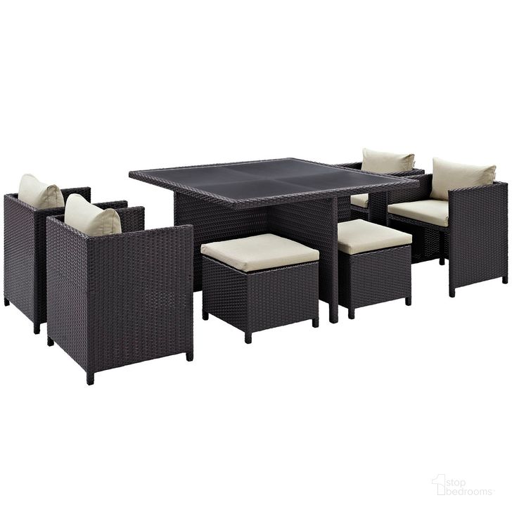 The appearance of Inverse 9-Piece Outdoor Patio Dining Set In Espresso Beige designed by Modway in the modern / contemporary interior design. This espresso beige piece of furniture  was selected by 1StopBedrooms from Inverse Collection to add a touch of cosiness and style into your home. Sku: EEI-726-EXP-BEI. Material: Rattan. Product Type: Outdoor Dining Set. Image1
