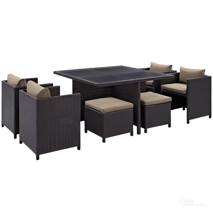 The appearance of Inverse 9-Piece Outdoor Patio Dining Set In Espresso Mocha designed by Modway in the modern / contemporary interior design. This espresso mocha piece of furniture  was selected by 1StopBedrooms from Inverse Collection to add a touch of cosiness and style into your home. Sku: EEI-726-EXP-MOC. Material: Rattan. Product Type: Outdoor Dining Set. Image1