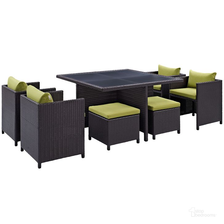 The appearance of Inverse 9-Piece Outdoor Patio Dining Set In Espresso Peridot designed by Modway in the modern / contemporary interior design. This espresso peridot piece of furniture  was selected by 1StopBedrooms from Inverse Collection to add a touch of cosiness and style into your home. Sku: EEI-726-EXP-PER. Material: Rattan. Product Type: Outdoor Dining Set. Image1