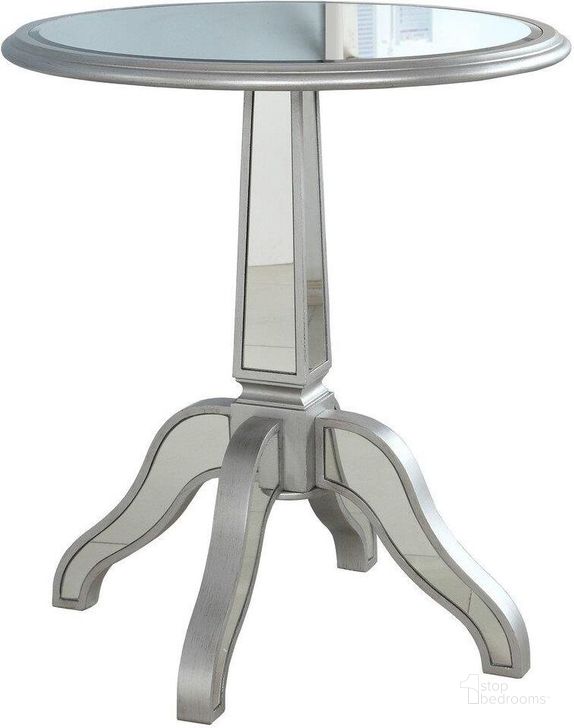 The appearance of Inwood Park Solid Wood Round Side Table In Silver Mirrored designed by Best Master Furniture in the transitional interior design. This silver piece of furniture  was selected by 1StopBedrooms from  to add a touch of cosiness and style into your home. Sku: T1801SRS. Material: Wood. Product Type: Side Table. Image1