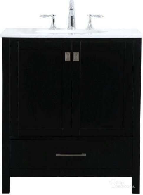 The appearance of Irene 30 Inch Single Bathroom Vanity In Black designed by Elegant Lighting in the modern / contemporary interior design. This black piece of furniture  was selected by 1StopBedrooms from Irene Collection to add a touch of cosiness and style into your home. Sku: VF18830BK. Material: MDF. Product Type: Bathroom Vanity. Image1