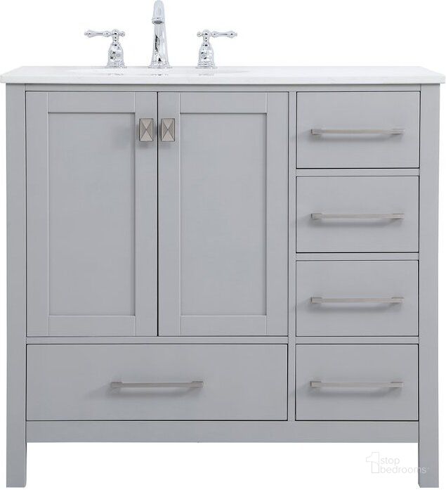 The appearance of Irene 36 Inch Single Bathroom Vanity In Gray designed by Elegant Lighting in the traditional interior design. This gray piece of furniture  was selected by 1StopBedrooms from Irene Collection to add a touch of cosiness and style into your home. Sku: VF18836GR. Material: Wood. Product Type: Bathroom Vanity. Image1