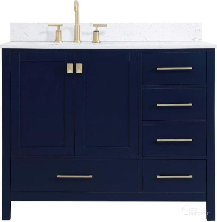 The appearance of Irene 42 Inch Single Bathroom Vanity In Blue With Backsplash designed by Elegant Lighting in the traditional interior design. This blue piece of furniture  was selected by 1StopBedrooms from Irene Collection to add a touch of cosiness and style into your home. Sku: VF18842BL-BS. Material: Wood. Product Type: Bathroom Vanity. Image1