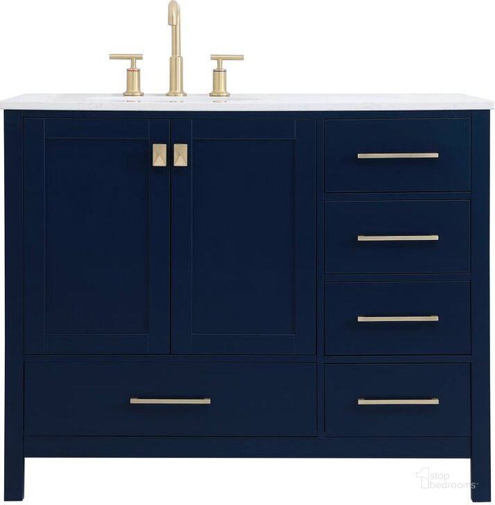 The appearance of Irene 42 Inch Single Bathroom Vanity In Blue designed by Elegant Lighting in the traditional interior design. This blue piece of furniture  was selected by 1StopBedrooms from Irene Collection to add a touch of cosiness and style into your home. Sku: VF18842BL. Material: Wood. Product Type: Bathroom Vanity. Image1