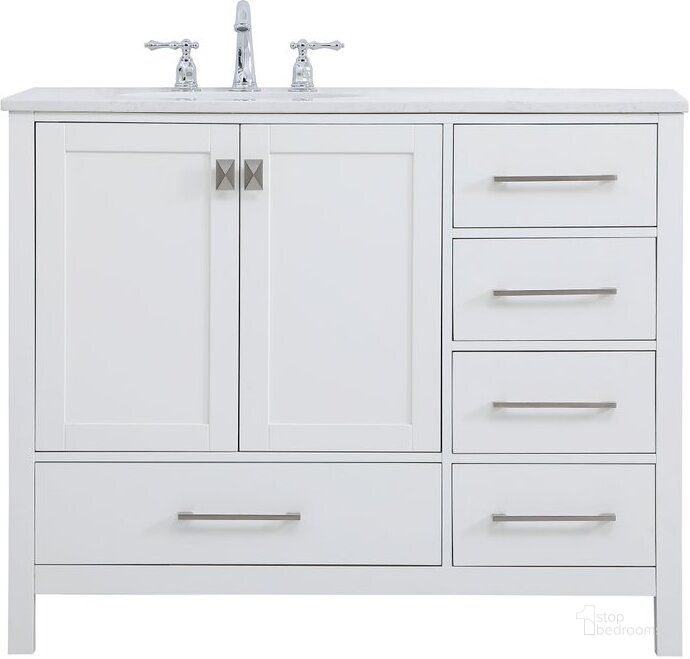 The appearance of Irene 42 Inch Single Bathroom Vanity In White designed by Elegant Lighting in the traditional interior design. This white piece of furniture  was selected by 1StopBedrooms from Irene Collection to add a touch of cosiness and style into your home. Sku: VF18842WH. Material: Wood. Product Type: Bathroom Vanity. Image1
