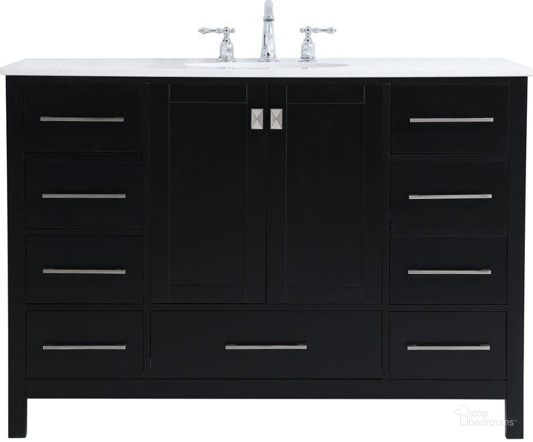 The appearance of Irene 48 Inch Single Bathroom Vanity In Black designed by Elegant Lighting in the traditional interior design. This black piece of furniture  was selected by 1StopBedrooms from Irene Collection to add a touch of cosiness and style into your home. Sku: VF18848BK. Material: Wood. Product Type: Bathroom Vanity. Image1
