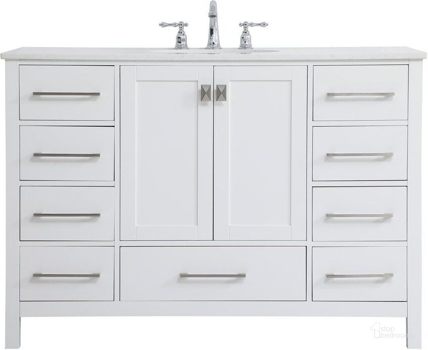The appearance of Irene 48 Inch Single Bathroom Vanity In White designed by Elegant Lighting in the traditional interior design. This white piece of furniture  was selected by 1StopBedrooms from Irene Collection to add a touch of cosiness and style into your home. Sku: VF18848WH. Material: Wood. Product Type: Bathroom Vanity. Image1