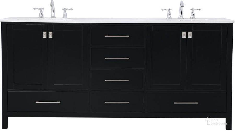 The appearance of Irene 72 Inch Double Bathroom Vanity In Black designed by Elegant Lighting in the traditional interior design. This black piece of furniture  was selected by 1StopBedrooms from Irene Collection to add a touch of cosiness and style into your home. Sku: VF18872DBK. Material: Wood. Product Type: Bathroom Vanity. Image1