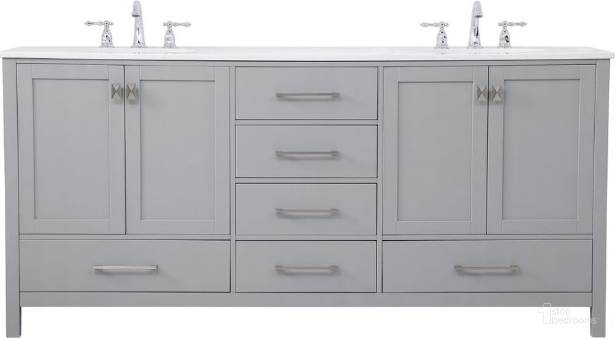 The appearance of Irene 72 Inch Double Bathroom Vanity In Gray designed by Elegant Lighting in the traditional interior design. This gray piece of furniture  was selected by 1StopBedrooms from Irene Collection to add a touch of cosiness and style into your home. Sku: VF18872DGR. Material: Wood. Product Type: Bathroom Vanity. Image1
