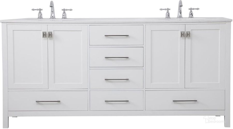 The appearance of Irene 72 Inch Double Bathroom Vanity In White designed by Elegant Lighting in the traditional interior design. This white piece of furniture  was selected by 1StopBedrooms from Irene Collection to add a touch of cosiness and style into your home. Sku: VF18872DWH. Material: Wood. Product Type: Bathroom Vanity. Image1