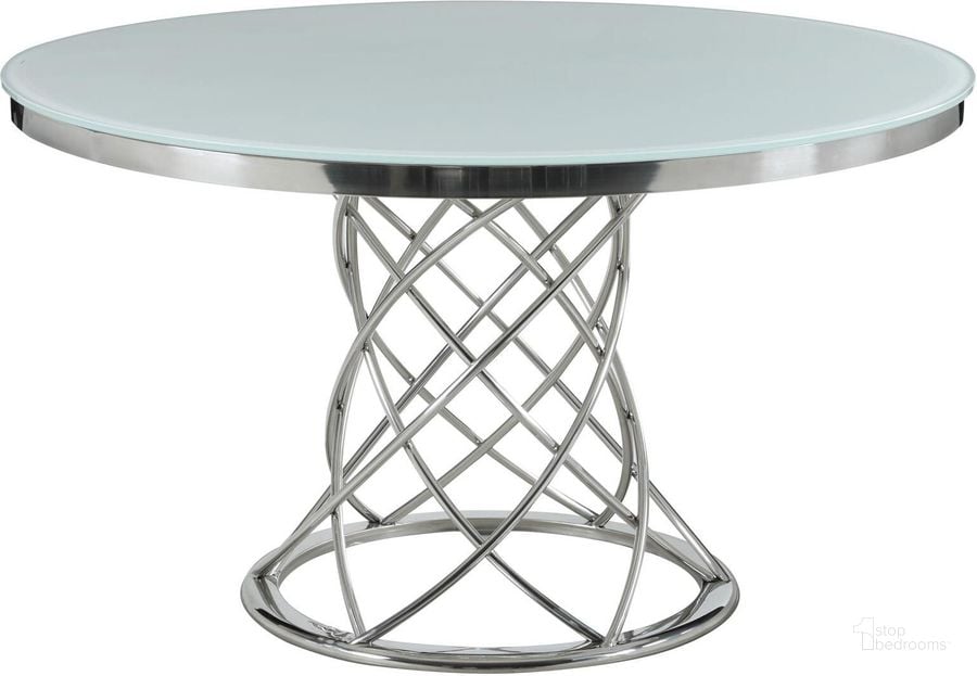The appearance of Irene White And Chrome Dining Table designed by Coaster in the modern / contemporary interior design. This chrome piece of furniture  was selected by 1StopBedrooms from Irene Collection to add a touch of cosiness and style into your home. Sku: 110401B1;110401B2;110401B3. Table Base Style: Pedestal. Table Top Shape: Round. Material: Steel. Product Type: Dining Table. Image1
