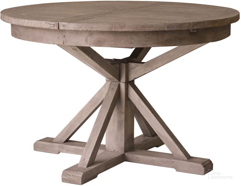 The appearance of Irish Coast Round Extension Dining Table In Rustic Sundried designed by LH Imports in the traditional interior design. This light brown piece of furniture  was selected by 1StopBedrooms from Irish Coast Collection to add a touch of cosiness and style into your home. Sku: ICD017S-SD. Table Base Style: Trestle. Table Top Shape: Round. Product Type: Dining Table. Material: Pine. Size: 47". Image1
