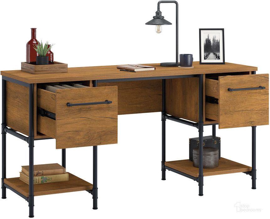 The appearance of Iron City Desk In Checked Oak designed by Sauder in the country / farmhouse interior design. This checked oak piece of furniture  was selected by 1StopBedrooms from Iron City Collection to add a touch of cosiness and style into your home. Sku: 427134. Product Type: Desk. Material: Engineered Wood. Image1