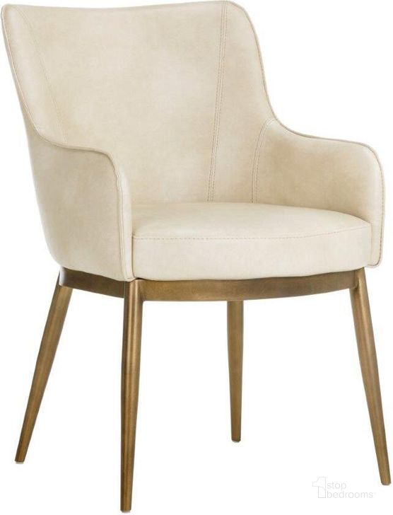 The appearance of Irongate Franklin Bravo Cream Dining Chair designed by Sunpan in the transitional interior design. This cream piece of furniture  was selected by 1StopBedrooms from Irongate Collection to add a touch of cosiness and style into your home. Sku: 104977. Material: Faux Leather. Product Type: Dining Chair. Image1