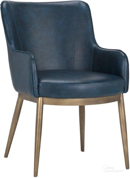 The appearance of Irongate Franklin Vintage Blue Dining Chair designed by Sunpan in the transitional interior design. This blue piece of furniture  was selected by 1StopBedrooms from Irongate Collection to add a touch of cosiness and style into your home. Sku: 104978. Material: Faux Leather. Product Type: Dining Chair. Image1