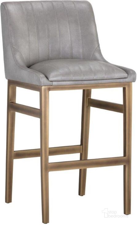 The appearance of Irongate Halden Bravo Metal Bar Stool designed by Sunpan in the transitional interior design. This gray piece of furniture  was selected by 1StopBedrooms from Halden Collection to add a touch of cosiness and style into your home. Sku: 104972. Material: Faux Leather. Product Type: Barstool. Image1