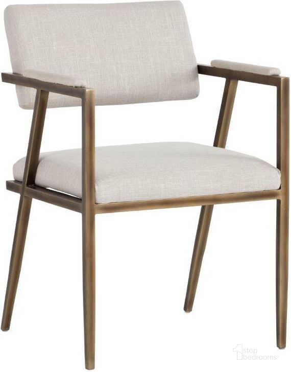 The appearance of Irongate Ventouz Beige Linen Fabric Arm Chair designed by Sunpan in the modern / contemporary interior design. This beige piece of furniture  was selected by 1StopBedrooms from Irongate Collection to add a touch of cosiness and style into your home. Sku: 102778. Material: Fabric. Product Type: Dining Chair. Image1