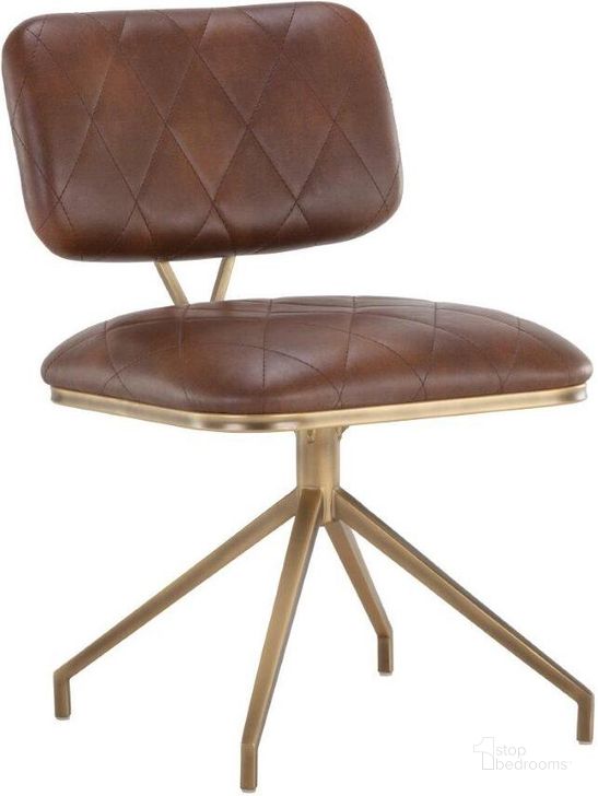 The appearance of Irongate Virtu Bravo Cognac Swivel Chair Set Of 2 designed by Sunpan in the transitional interior design. This brown piece of furniture  was selected by 1StopBedrooms from Irongate Collection to add a touch of cosiness and style into your home. Sku: 105105. Material: Faux Leather. Product Type: Dining Chair. Image1