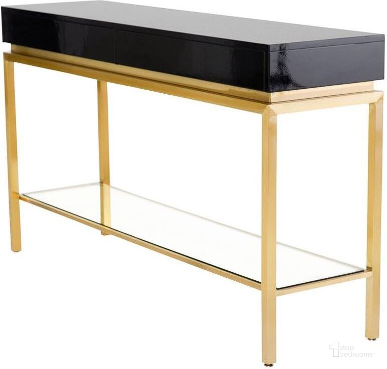 The appearance of Isabella Black Wood Console Table designed by Nuevo in the modern / contemporary interior design. This black piece of furniture  was selected by 1StopBedrooms from Isabella Collection to add a touch of cosiness and style into your home. Sku: HGNA429. Material: Wood. Product Type: Console Table. Image1