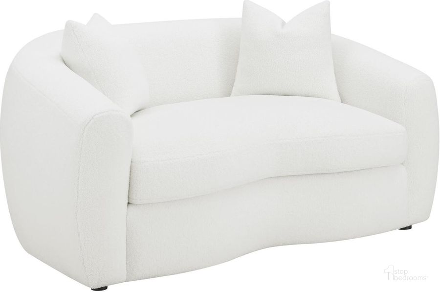 The appearance of Isabella Upholstered Tight Back Loveseat White designed by Coaster in the rustic / southwestern interior design. This natural piece of furniture  was selected by 1StopBedrooms from Isabella Collection to add a touch of cosiness and style into your home. Sku: 509872. Product Type: Loveseat. Material: Plastic. Image1