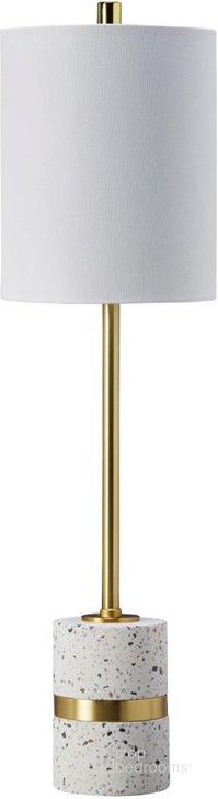 The appearance of Isidor Belle White/Brass Desk Lamp designed by Artisan Elegance in the modern / contemporary interior design. This white/brass piece of furniture  was selected by 1StopBedrooms from Isidor Belle Collection to add a touch of cosiness and style into your home. Sku: L235674. Product Type: Desk Lamp. Material: Cement. Image1