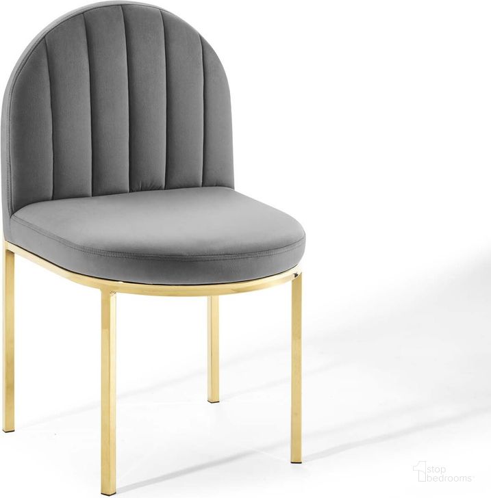 The appearance of Isla Channel Tufted Performance Velvet Dining Side Chair EEI-3802-GLD-GRY designed by Modway in the modern / contemporary interior design. This gold gray piece of furniture  was selected by 1StopBedrooms from Isla Collection to add a touch of cosiness and style into your home. Sku: EEI-3802-GLD-GRY. Material: Wood. Product Type: Side Chair. Image1