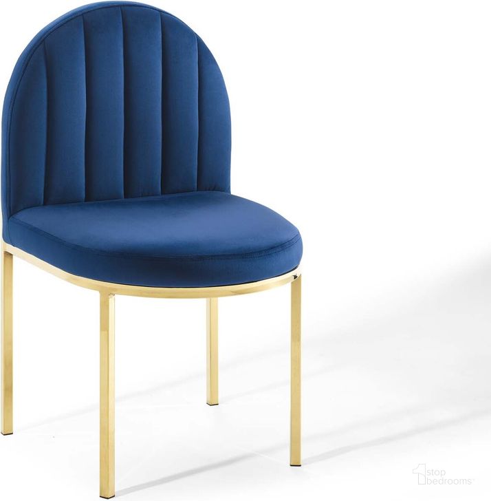 The appearance of Isla Channel Tufted Performance Velvet Dining Side Chair EEI-3802-GLD-NAV designed by Modway in the modern / contemporary interior design. This gold navy piece of furniture  was selected by 1StopBedrooms from Isla Collection to add a touch of cosiness and style into your home. Sku: EEI-3802-GLD-NAV. Material: Wood. Product Type: Side Chair. Image1