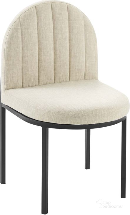The appearance of Isla Channel Tufted Upholstered Fabric Dining Side Chair EEI-3803-BLK-BEI designed by Modway in the modern / contemporary interior design. This white piece of furniture  was selected by 1StopBedrooms from Isla Collection to add a touch of cosiness and style into your home. Sku: EEI-3803-BLK-BEI. Material: Wood. Product Type: Side Chair. Image1