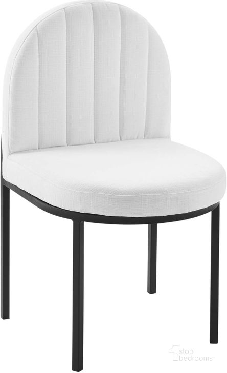 The appearance of Isla Channel Tufted Upholstered Fabric Dining Side Chair EEI-3803-BLK-WHI designed by Modway in the modern / contemporary interior design. This black piece of furniture  was selected by 1StopBedrooms from Isla Collection to add a touch of cosiness and style into your home. Sku: EEI-3803-BLK-WHI. Material: Wood. Product Type: Side Chair. Image1