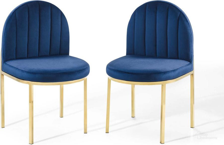 The appearance of Isla Dining Side Chair Performance Velvet Set of 2 EEI-4503-GLD-NAV designed by Modway in the modern / contemporary interior design. This gold navy piece of furniture  was selected by 1StopBedrooms from Isla Collection to add a touch of cosiness and style into your home. Sku: EEI-4503-GLD-NAV. Material: Wood. Product Type: Side Chair. Image1