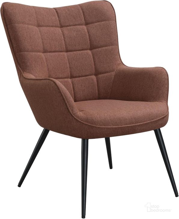 The appearance of Isla Upholstered Flared Arms Accent Chair with Grid Tufted In Rust designed by Coaster in the modern / contemporary interior design. This rust piece of furniture  was selected by 1StopBedrooms from Isla Collection to add a touch of cosiness and style into your home. Sku: 909468. Material: Upholstered. Product Type: Accent Chair. Image1