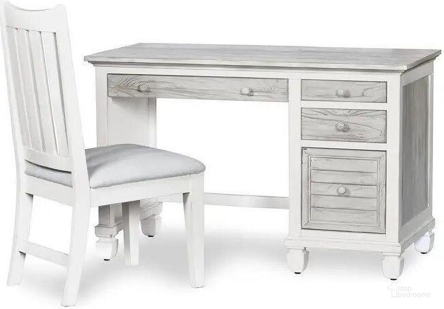 The appearance of Islamorada Desk And Chair Set In White And Grey designed by Sea Winds Trading in the transitional interior design. This white and grey piece of furniture  was selected by 1StopBedrooms from Islamorada Collection to add a touch of cosiness and style into your home. Sku: B23374-DAPGREY. Material: Wood. Product Type: Home Office Set. Image1