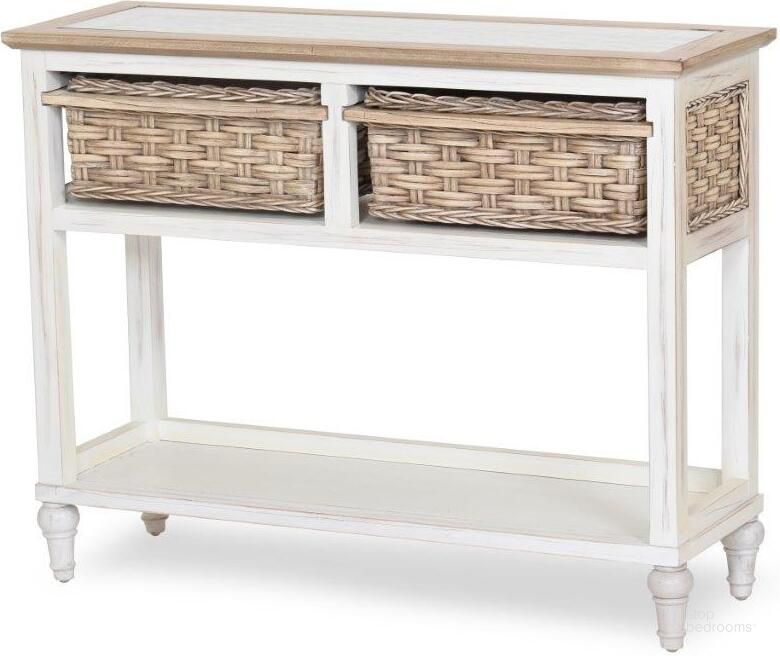 The appearance of Island Breeze 2 Basket Console Table In White And Brown designed by Sea Winds Trading in the transitional interior design. This white and brown piece of furniture  was selected by 1StopBedrooms from Island Breeze Collection to add a touch of cosiness and style into your home. Sku: B59103-WD/WH. Material: Wood. Product Type: Console Table. Image1