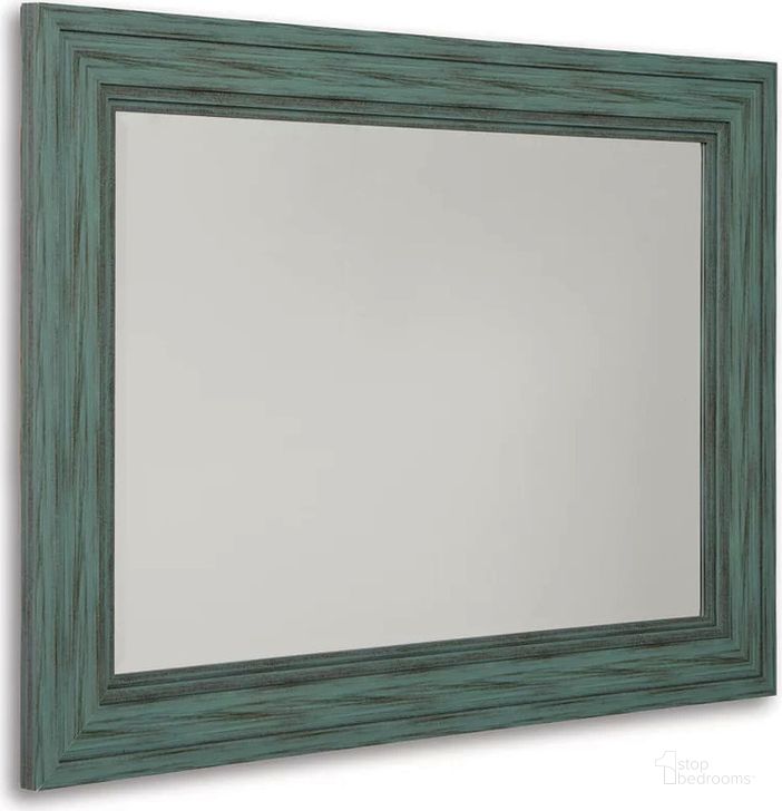The appearance of Jacee Antique Teal Accent Mirror designed by Signature Design by Ashley in the transitional interior design. This antique teal piece of furniture  was selected by 1StopBedrooms from Jacee Collection to add a touch of cosiness and style into your home. Sku: A8010220. Product Type: Accent Mirror. Image1