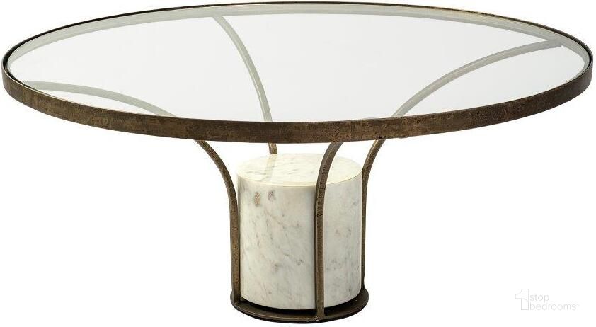 The appearance of Jacinta 36 Inch Round Glass Top Metal And Marble Pedestal Coffee Table designed by Mercana in the modern / contemporary interior design. This gold piece of furniture  was selected by 1StopBedrooms from Jacinta Collection to add a touch of cosiness and style into your home. Sku: 69052-AB. Material: Metal. Product Type: Coffee Table. Image1