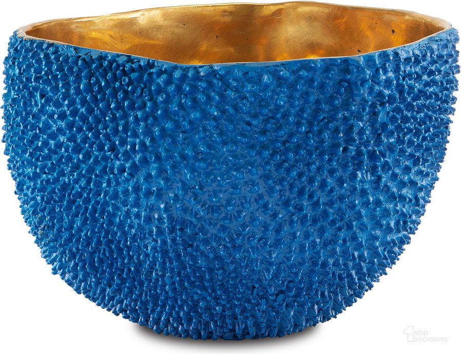 The appearance of Jackfruit Large Cobalt Blue Vase designed by Currey & Company in the modern / contemporary interior design. This blue piece of furniture  was selected by 1StopBedrooms from Jackfruit Collection to add a touch of cosiness and style into your home. Sku: 1200-0544. Material: Metal. Product Type: Vase. Image1